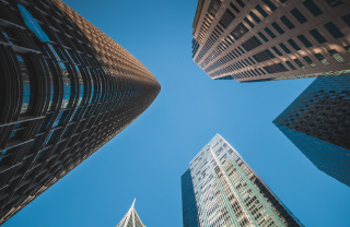 Exterior of buildings looking up to the sky