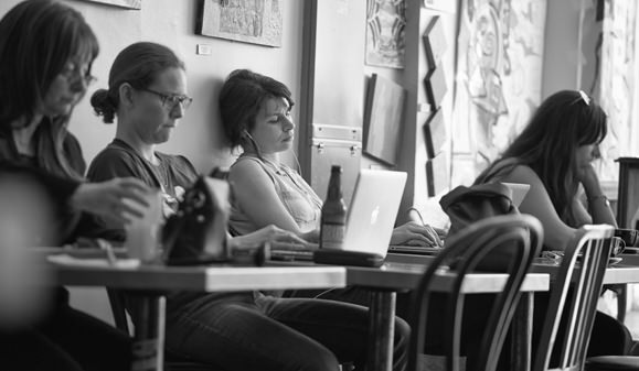 Customers hanging out at a coffee shop